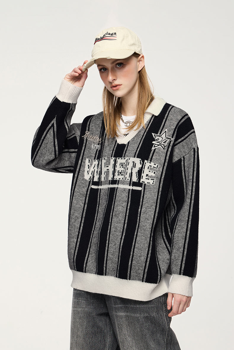 Starline Striped Knit Polo Sweater