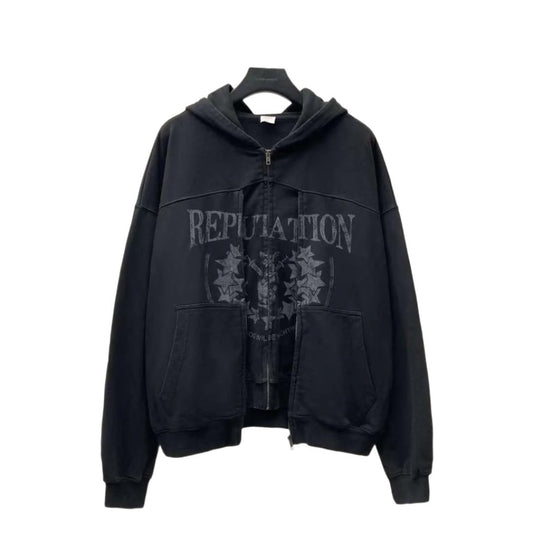 Vintage Jersey "Reputation" Art work Double Zip-Up Hoodie