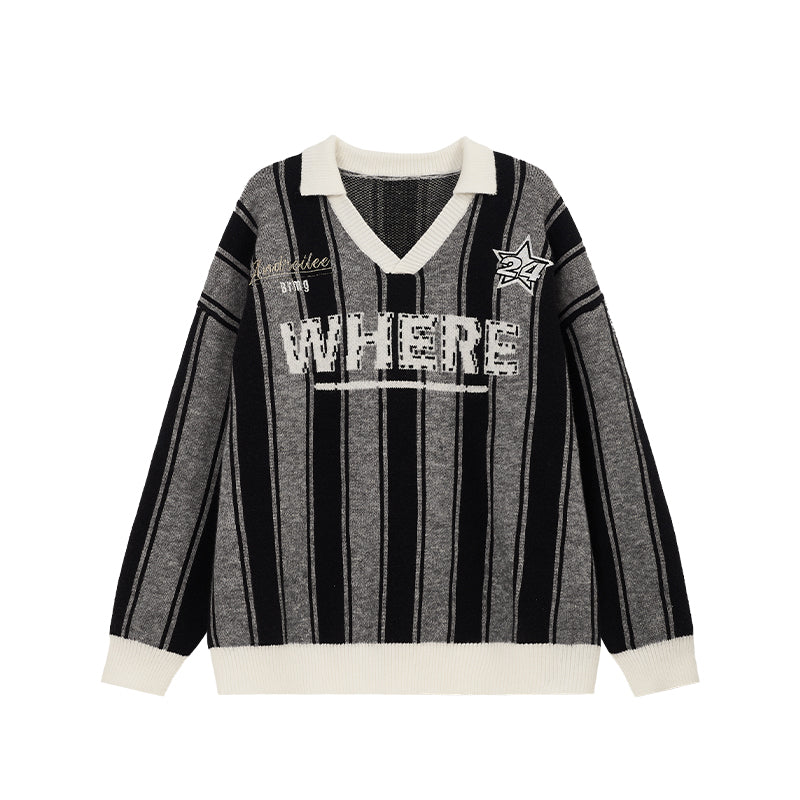 Starline Striped Knit Polo Sweater