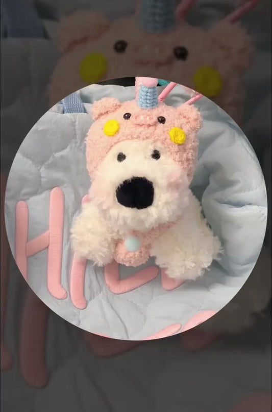 Pink Piggy Puppy Keyring